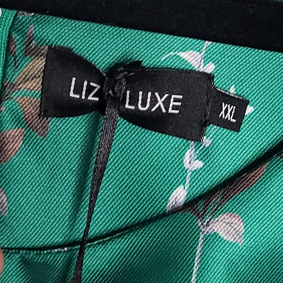 ModCloth Liz Luxe Emerald Floral Fit & Flare Dress XXL NWT Satin Garden Party - Picture 13 of 15